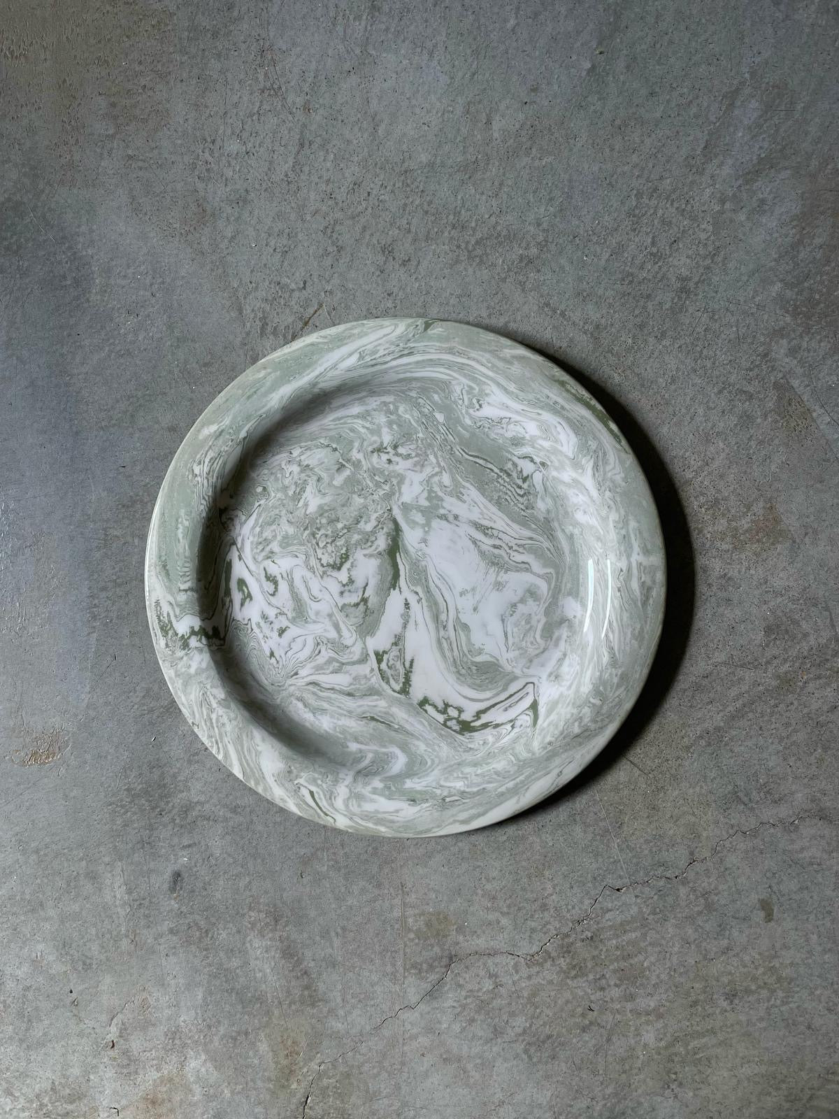 Ceramic Marblelized plate-VERT BLANC