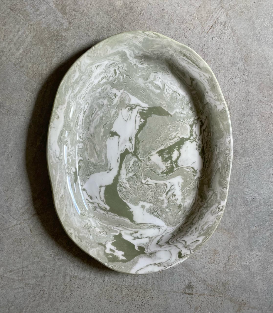 Ibiza Green Marbleized Platter