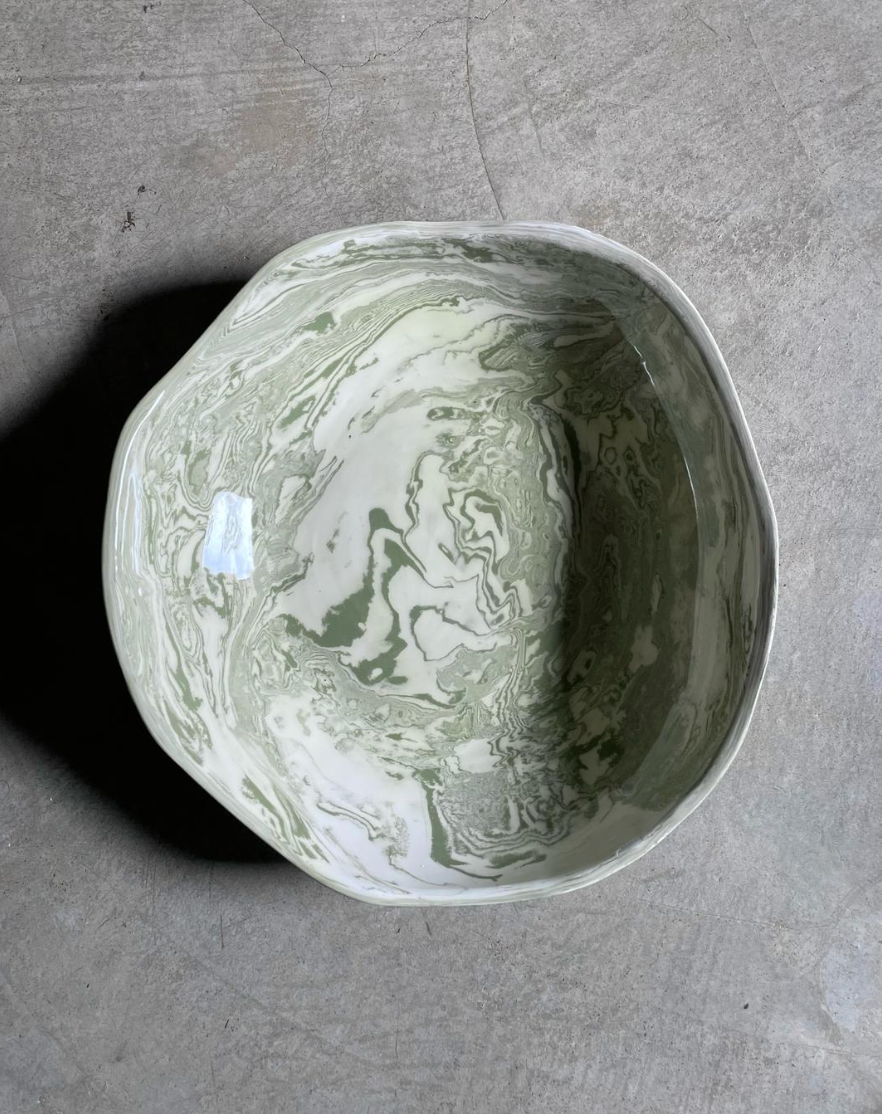 Ceramic Marblelized serving bowl IBIZA GREEN