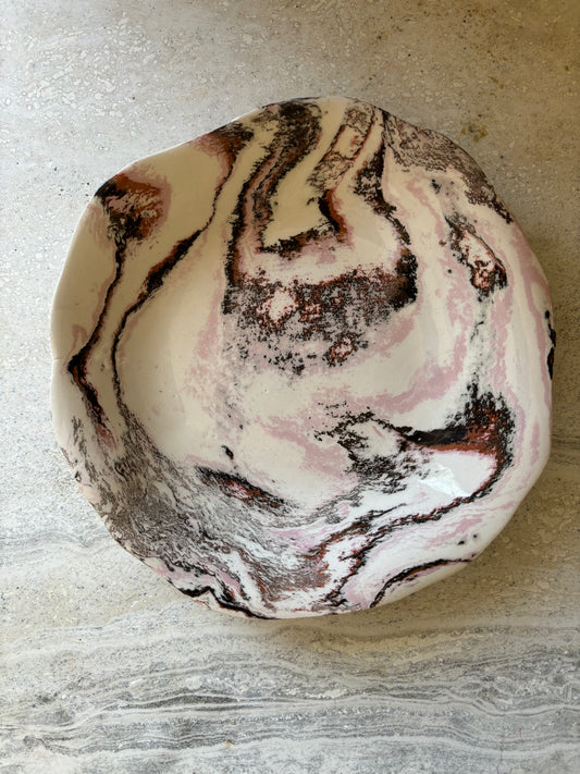 SALE-Ceramic Marbleized Shallow Bowl- A WILD ROSE 001