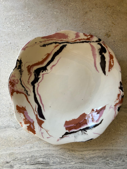 Ceramic Marbleized Shallow Bowl-A WILD ROSE-003