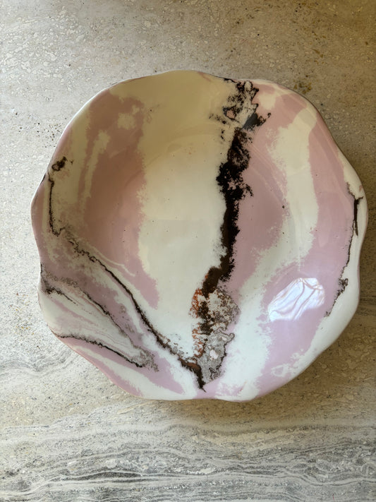 Ceramic Marbleized Shallow Bowl-A WILD ROSE-004