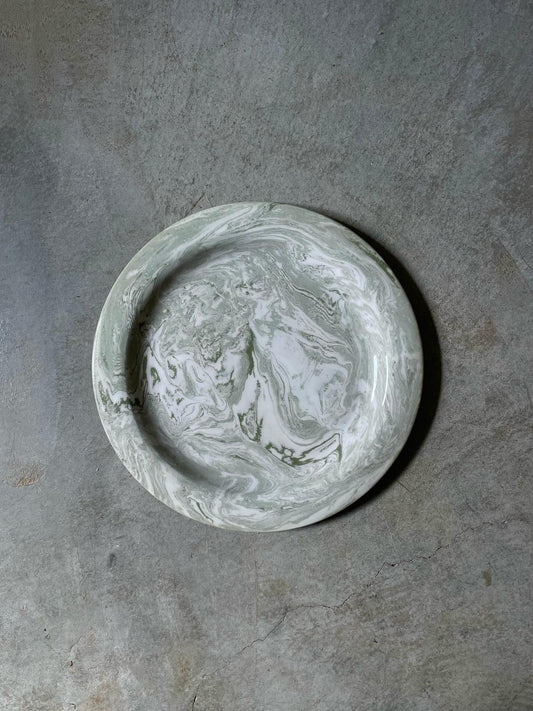 Ceramic Marblelized plate-VERT BLANC