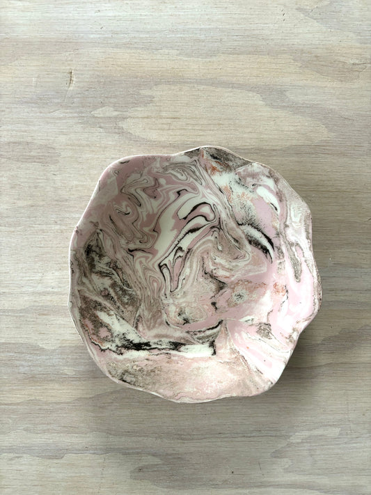 SALE-Ceramic Marbleized Shallow Bowl-A WILD ROSE-003