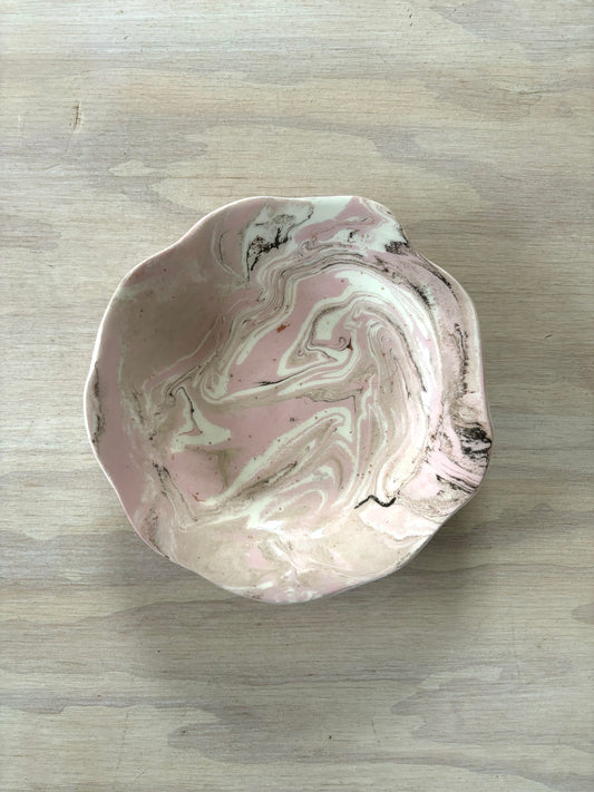 SALE-Ceramic Marbleized Shallow Bowl-A WILD ROSE-004