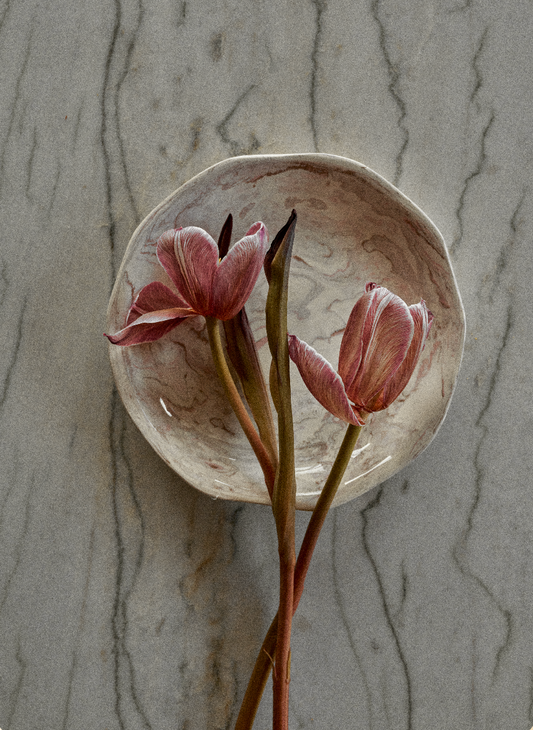Ceramic Marblelized plate A WILD ROSE  (Pre-order)